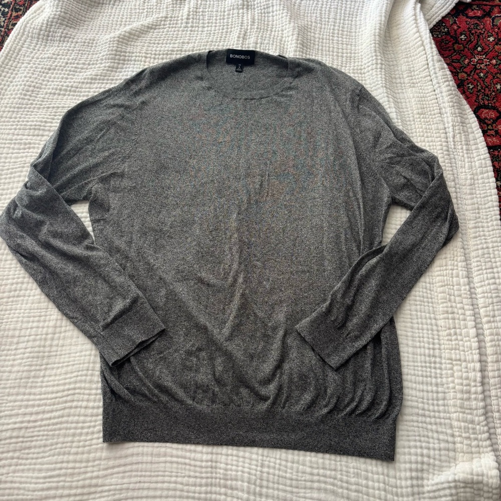 BONOBOS thin heathered grey cotton sweater long sleeved shirt size XL slim